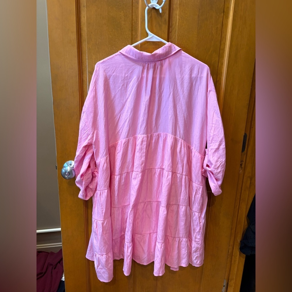 Entro Womens Barbie Pink Baby Doll Long Sleeve Button Up Dress Size Large - Picture 9 of 11